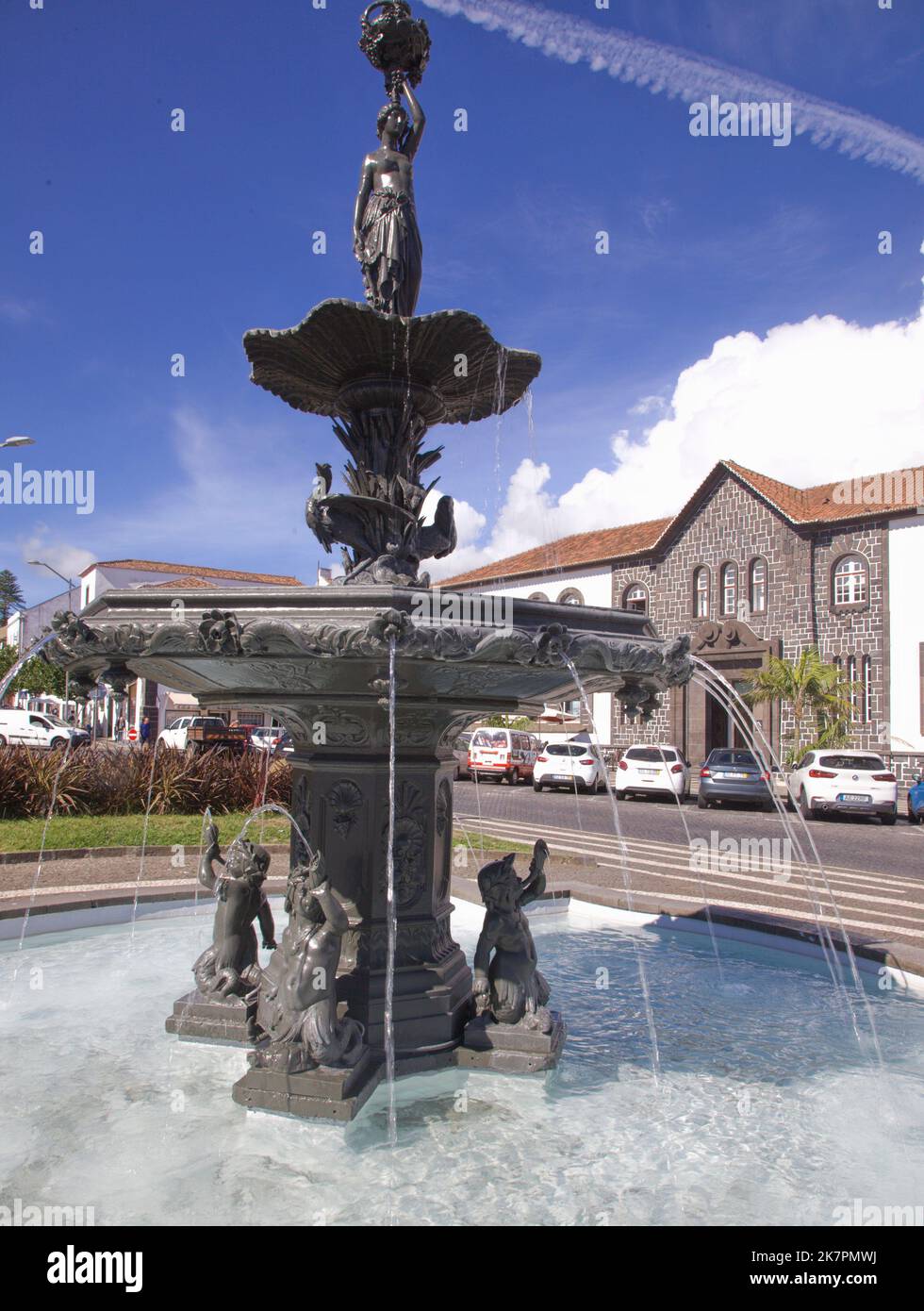 Portugal, Azores, Sao Miguel Island, Ponta Delgada, fountain, Stock Photo