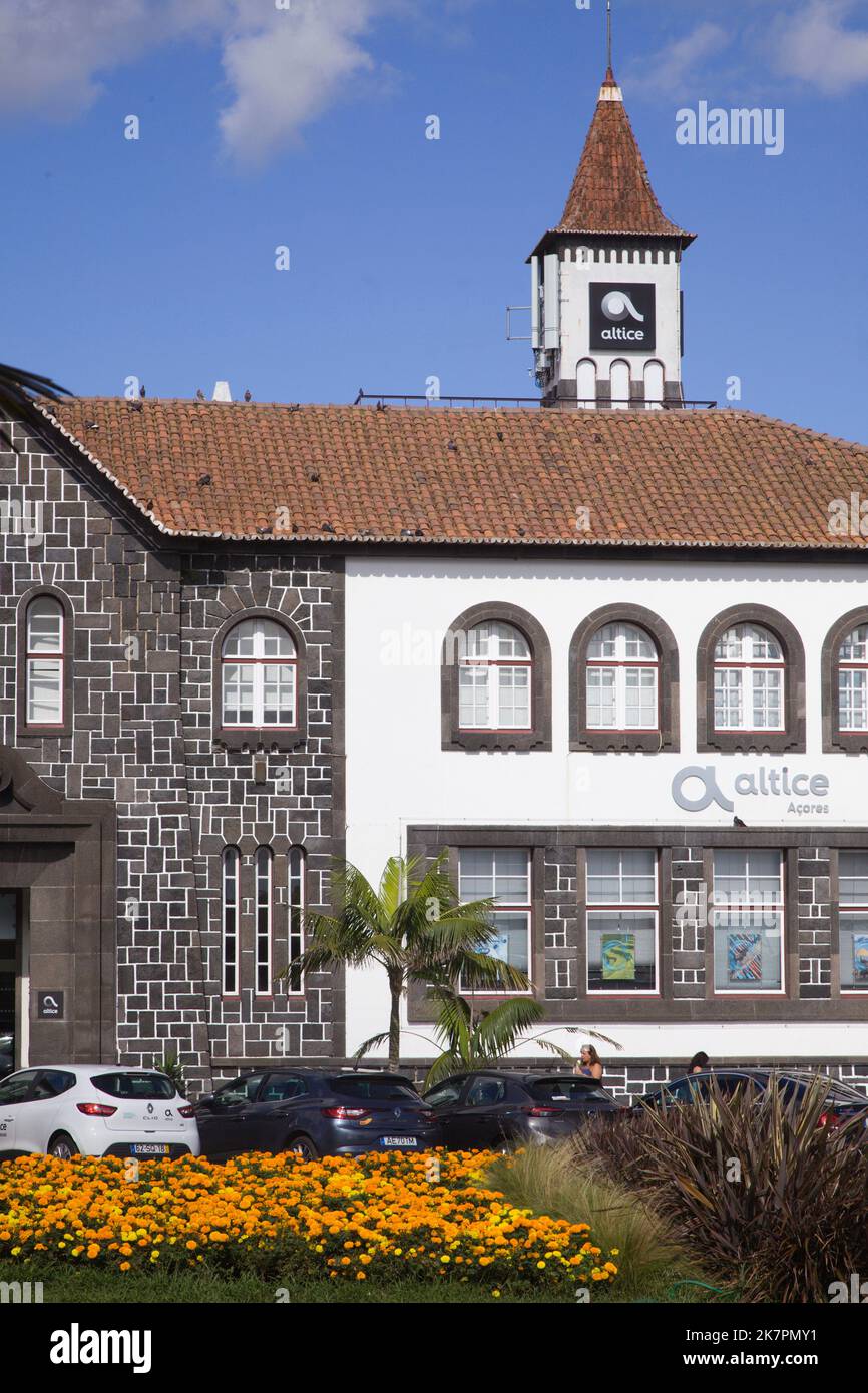 Portugal, Azores, Sao Miguel Island, Ponta Delgada, Altice Building, Stock Photo