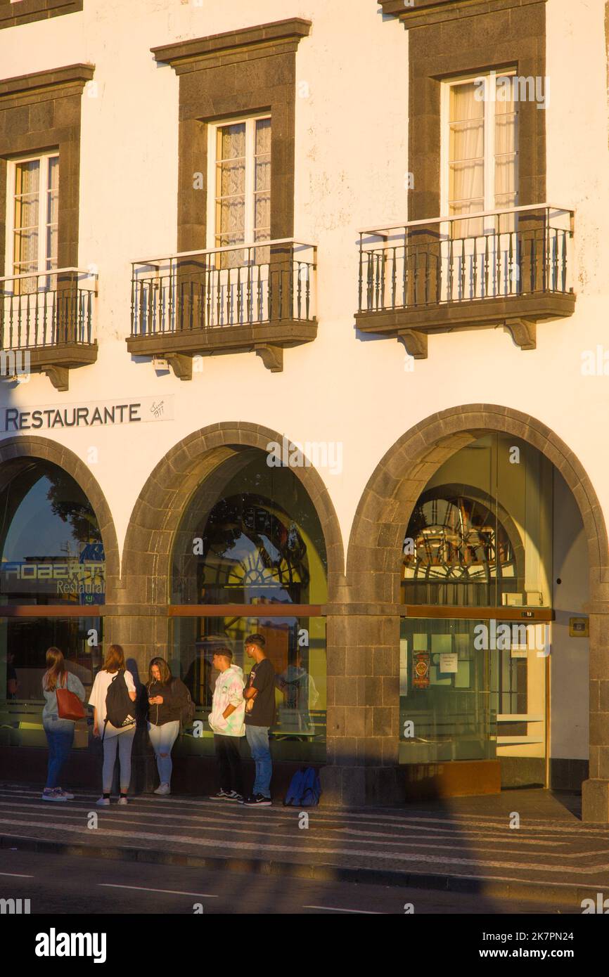 Portugal, Azores, Sao Miguel Island, Ponta Delgada, restaurant, people, Stock Photo