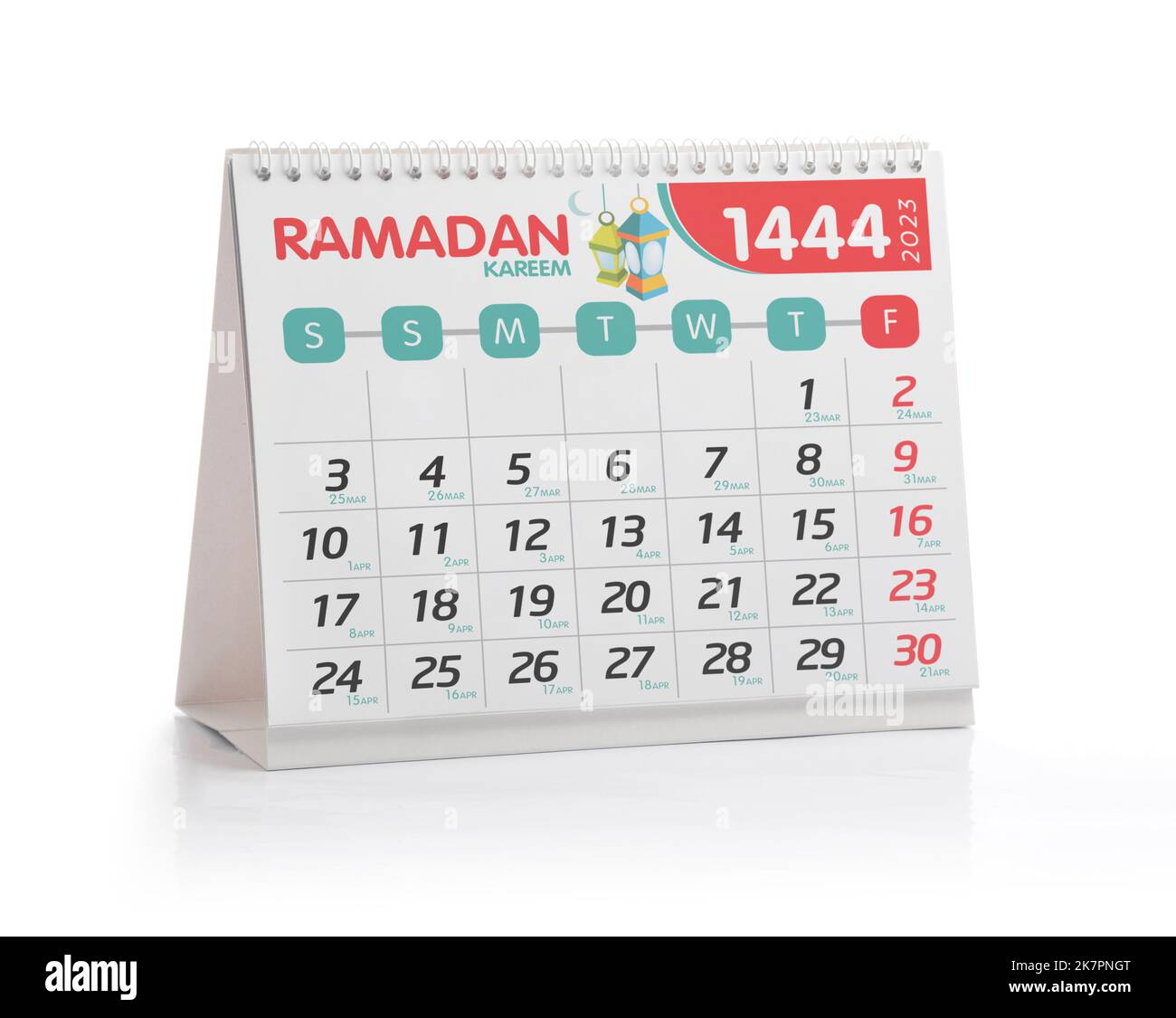 Office Calendar of Holy Ramadan Month Schedule 2023 Isolated on White Background Stock Photo
