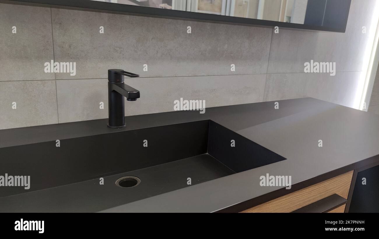 modern wash basin in the bathroom. Bathroom interior with sink and ...