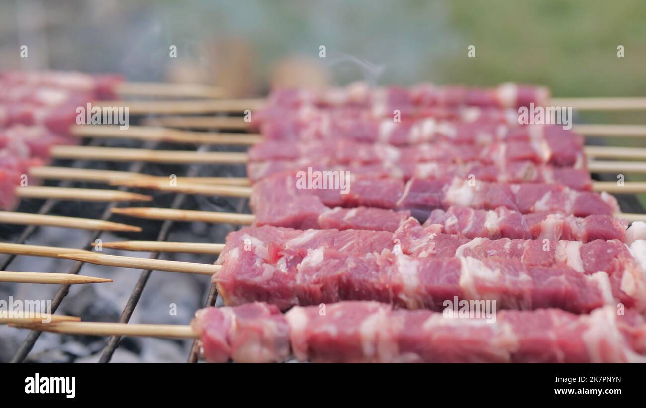 Grilled Skewers , roasted lamb meat Traditional Italian Arrosticini