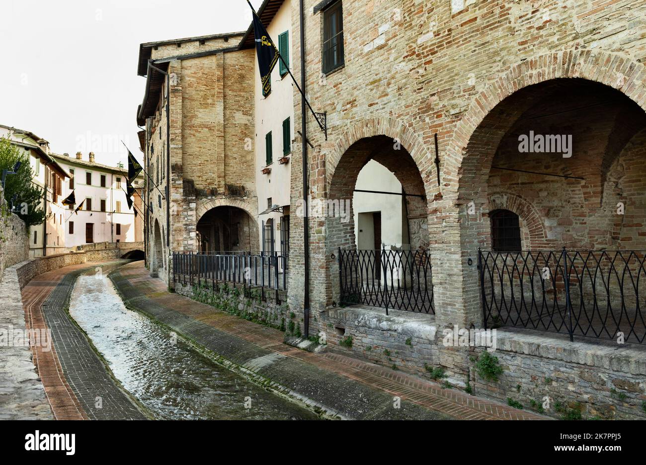 Conce medieval district in Foligno , Topino river  , ancient tanneries zone Stock Photo