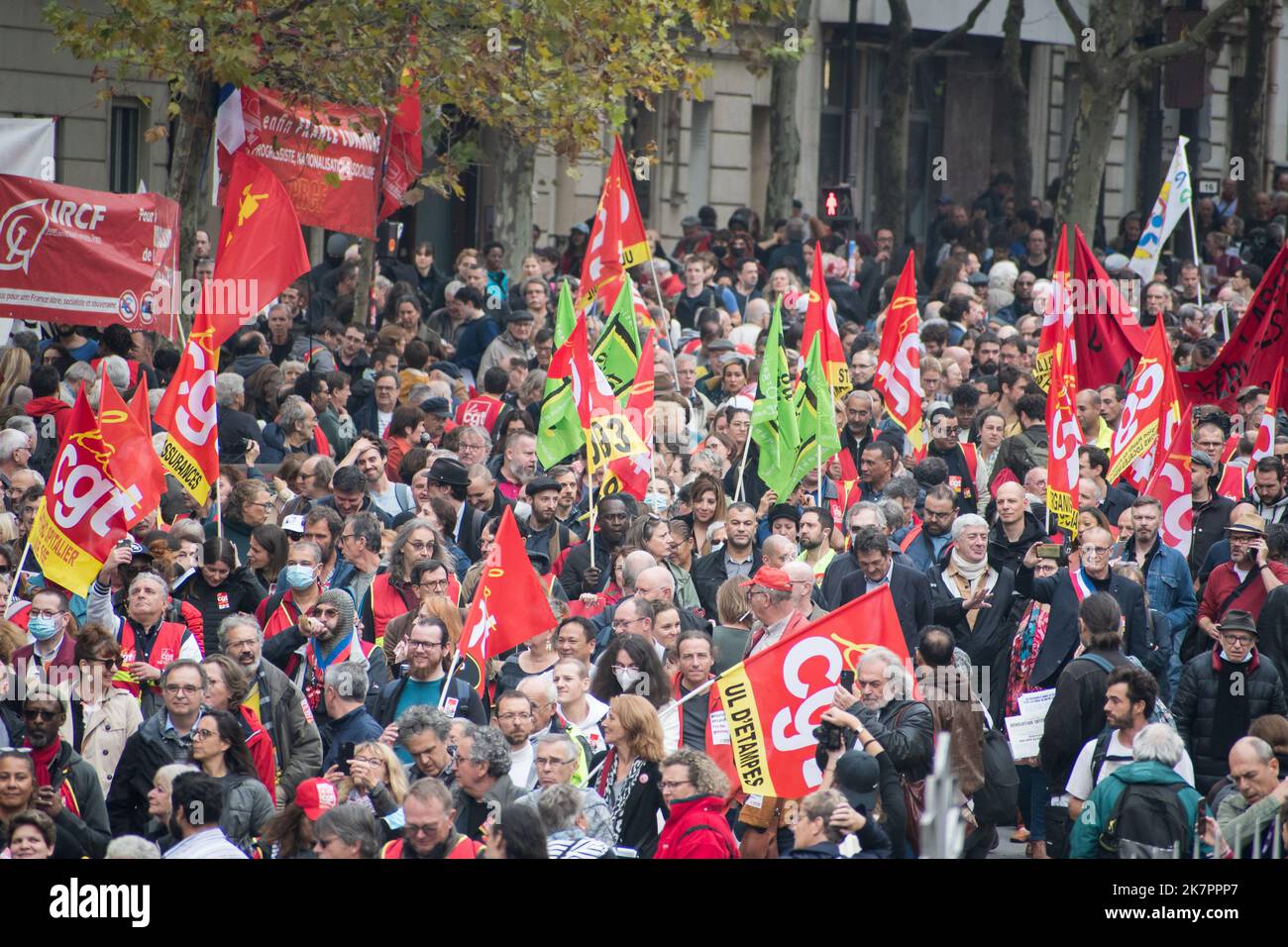 Paris, France, 18th October, 2022. Demonstration march against cost of living during national strikes and protests for higher wages - Jacques Julien/Alamy Live Stock Photo