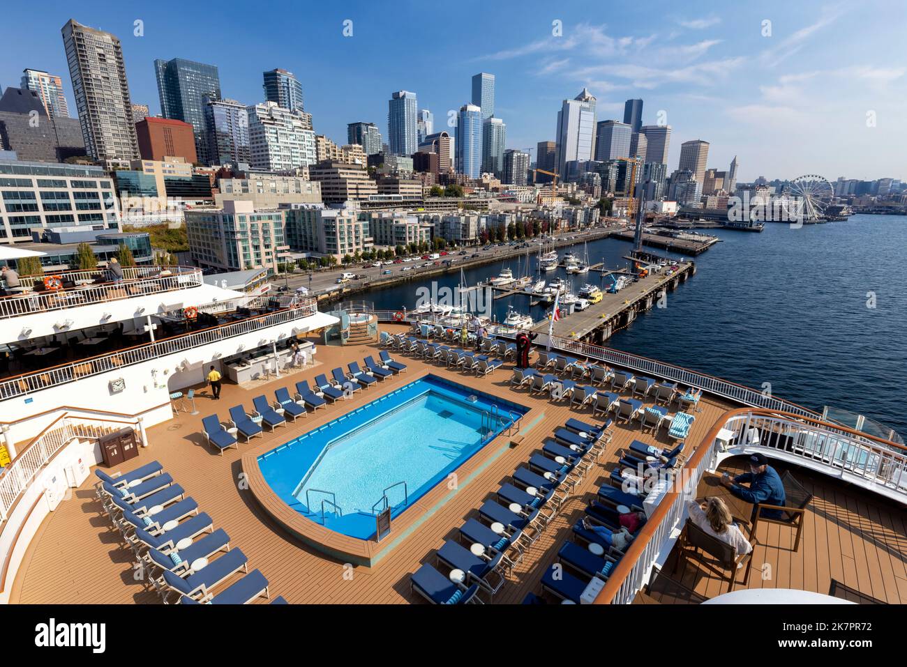 Downtown Seattle Skyline viewed from cruise ship at Pier 66 in Seattle, Washington, USA Stock Photo