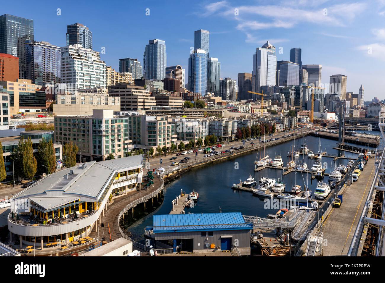 Downtown Seattle Skyline viewed from the Pier 66 waterfront - Seattle, Washington, USA Stock Photo