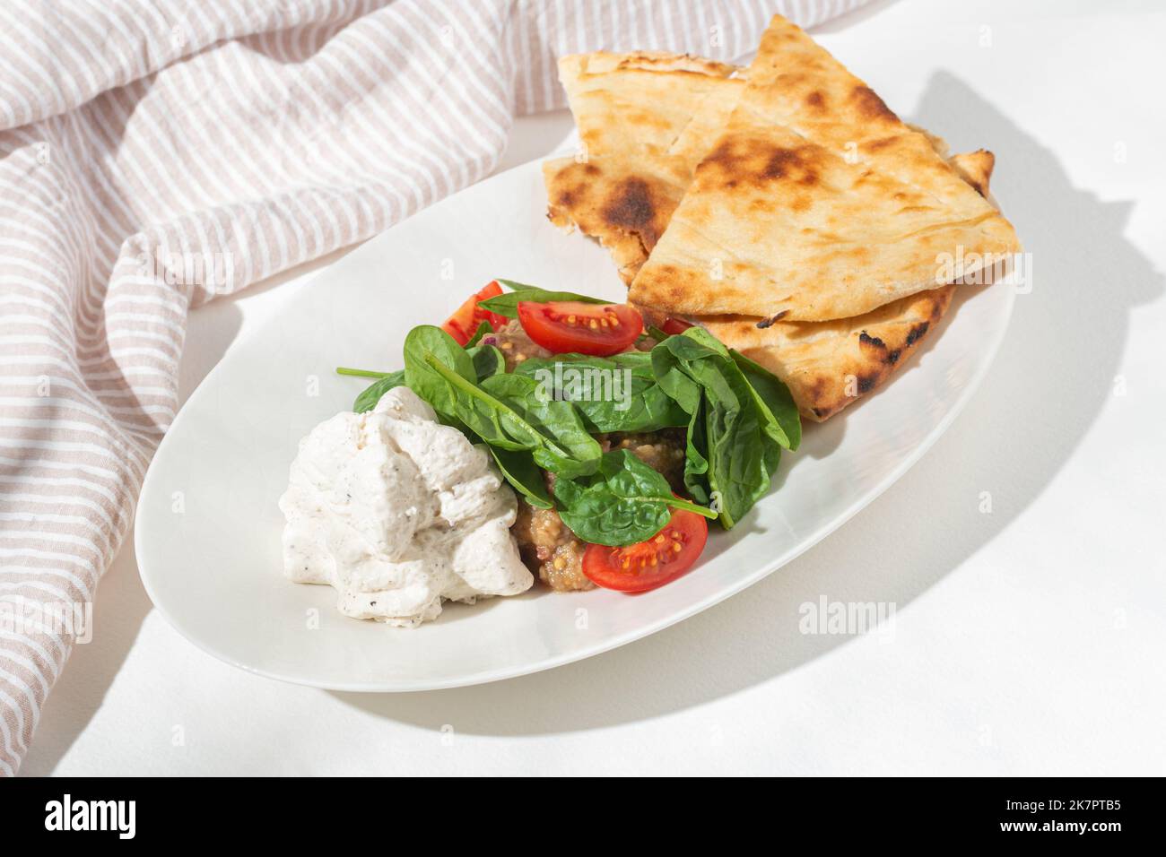 Eggplant caviar with truffle mousse and Focaccia Bread. Antipasto