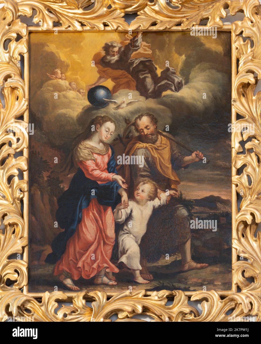 LUZERN, SWITZERLAND - JUNY 24, 2022: The painitng of Holy Family in the Jesuitenkirche by unknown artist. Stock Photo