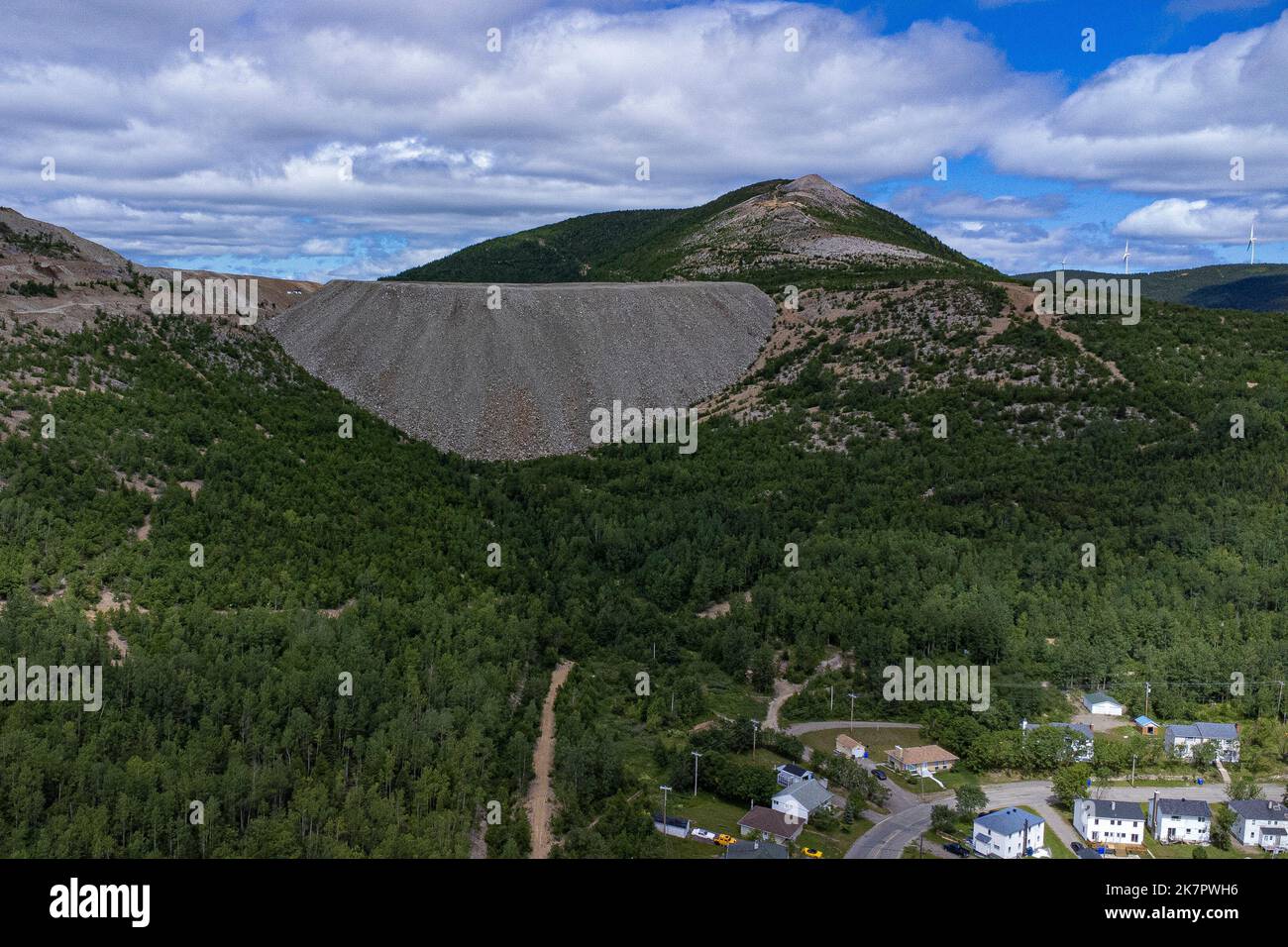 Mine tailing of the abandoned Gaspe copper mine (Mine Gaspe) in Murdochville is pictured on July 27, 2022, Osisko is looking to buy the mine. Stock Photo