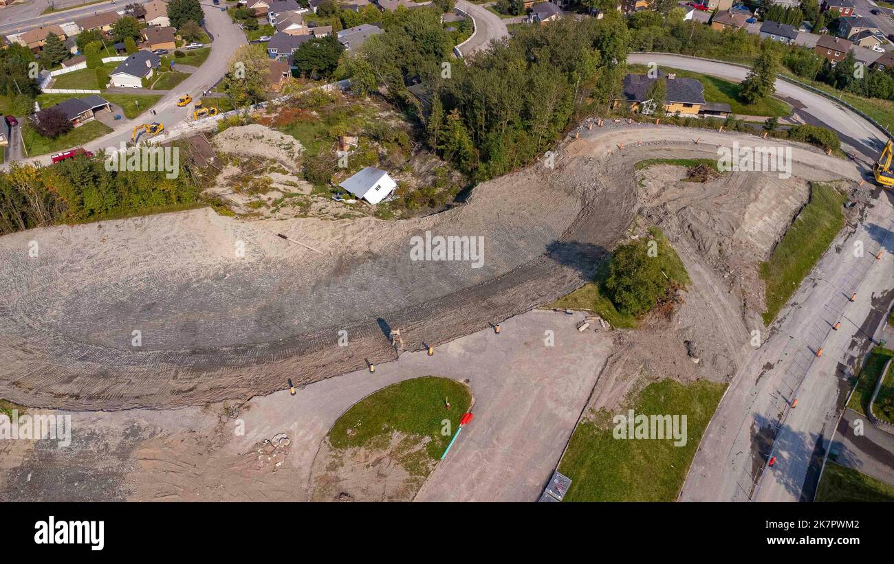 Aerial view of the consolidation work that is in progress after a