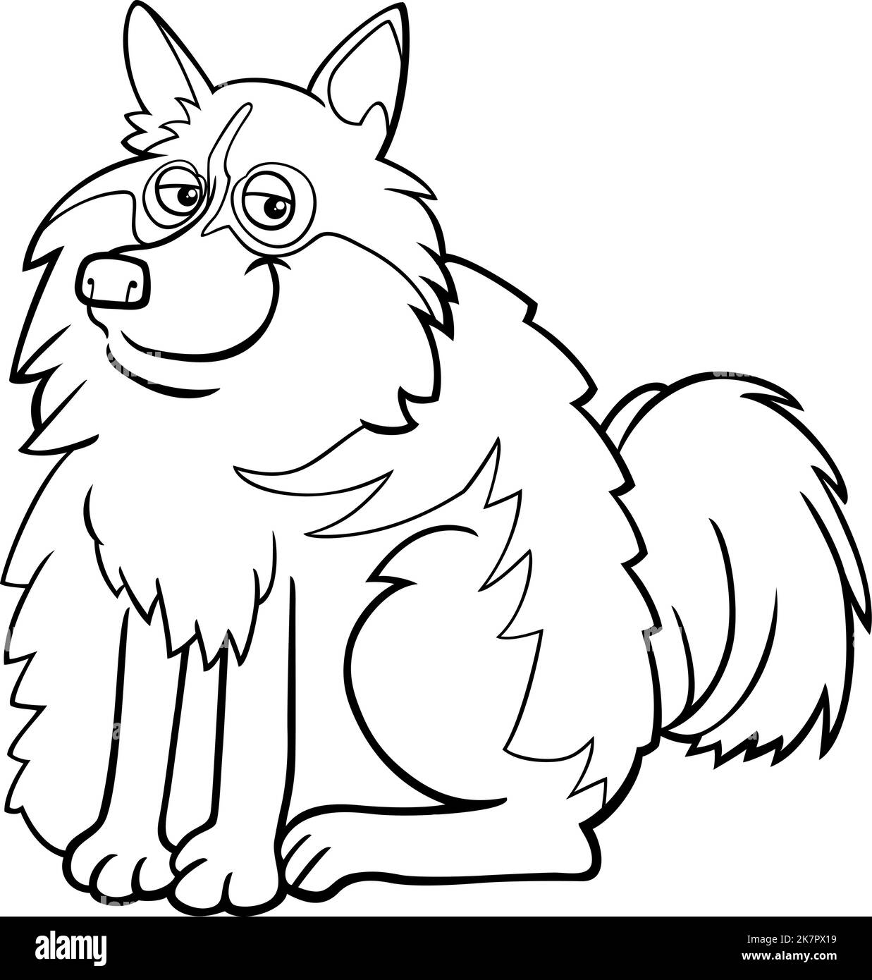 Black and white cartoon illustration of Finnish Lapphund purebred dog 