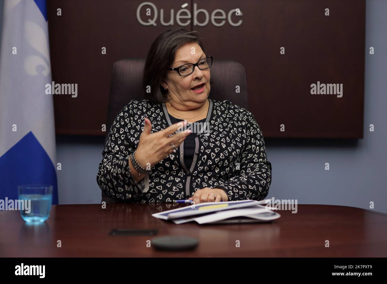 Quebec International Relations Deputy minister Sylvie Barcelo gestures as she talk on June 7, 2022. Stock Photo