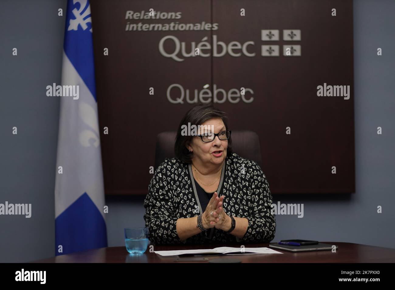 Quebec International Relations Deputy minister Sylvie Barcelo gestures as she talk on June 7, 2022. Stock Photo