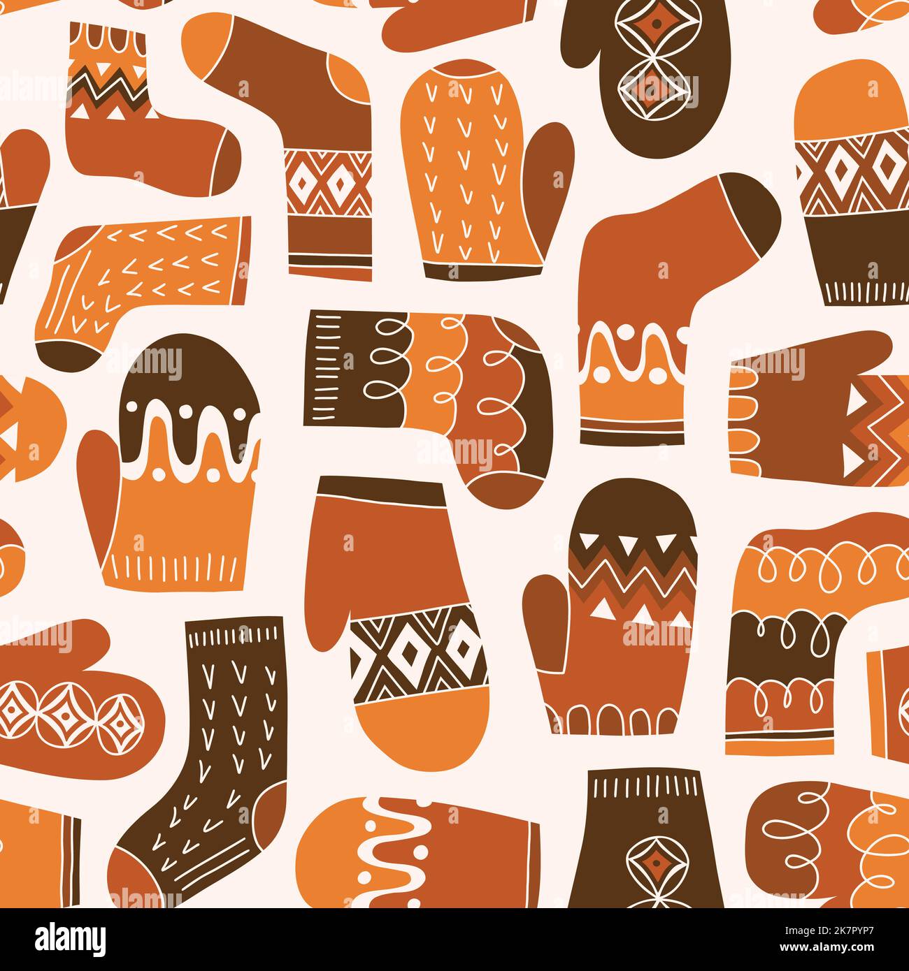 Colorful Retro Knitted Mittens and Socks Vector Seamless Pattern Stock Vector