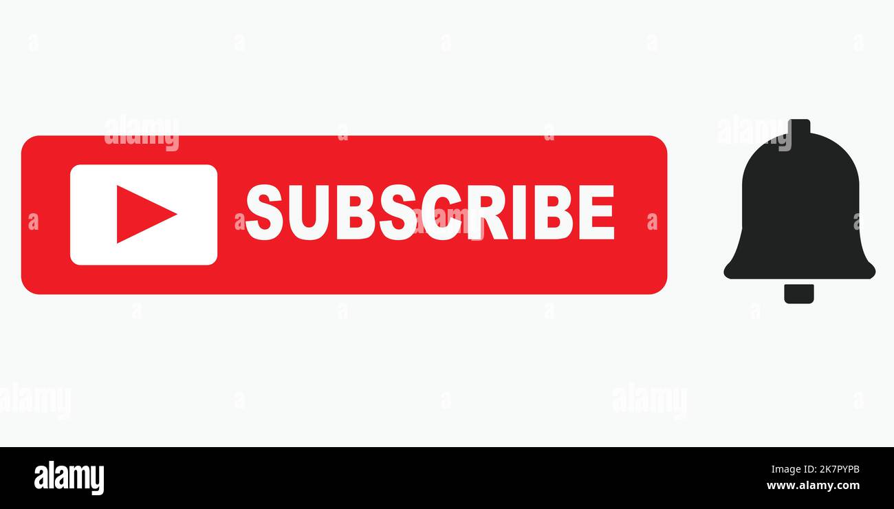 Youtube Subscribe Icon Vector. Bell and Red white mixed color yotube subscribe Button. Stock Vector