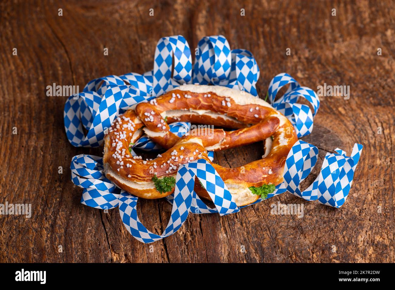 bavarian butter pretzel on wood Stock Photo