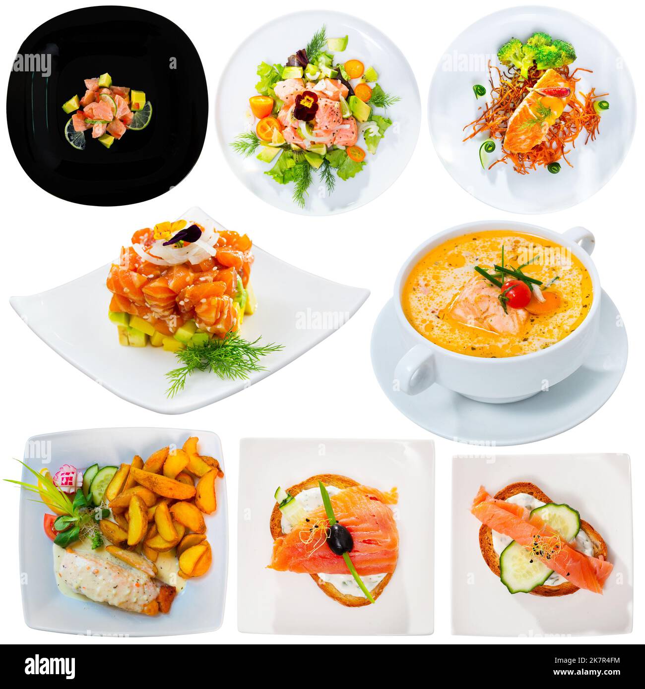 Set of salmon dishes Stock Photo Alamy