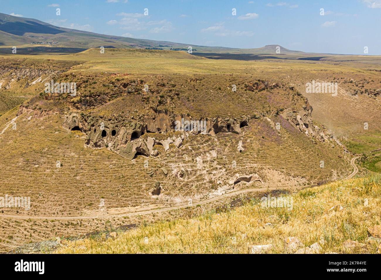 Tsaghkotsadzor (Alaca cay) valley with man-made caves next to the ...