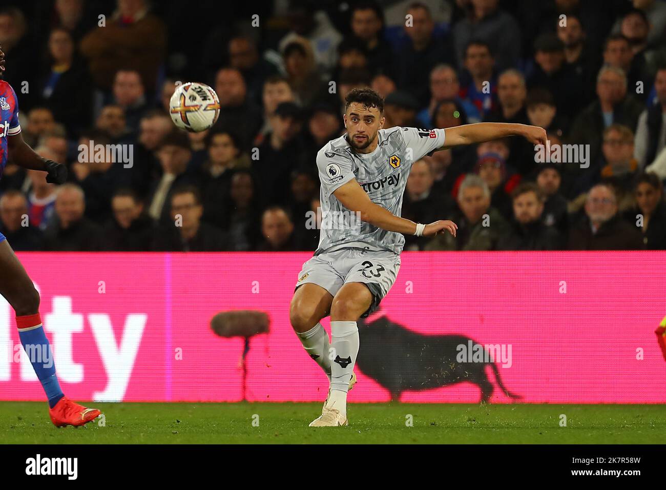 London, UK. 18th October 2022; Selhurst Park, Crystal Palace, London, England; Premier League football, Crystal Palace versus Wolves; Max Kilman of Wolverhampton Wanderers with a shot at goal Credit: Action Plus Sports Images/Alamy Live News Stock Photo
