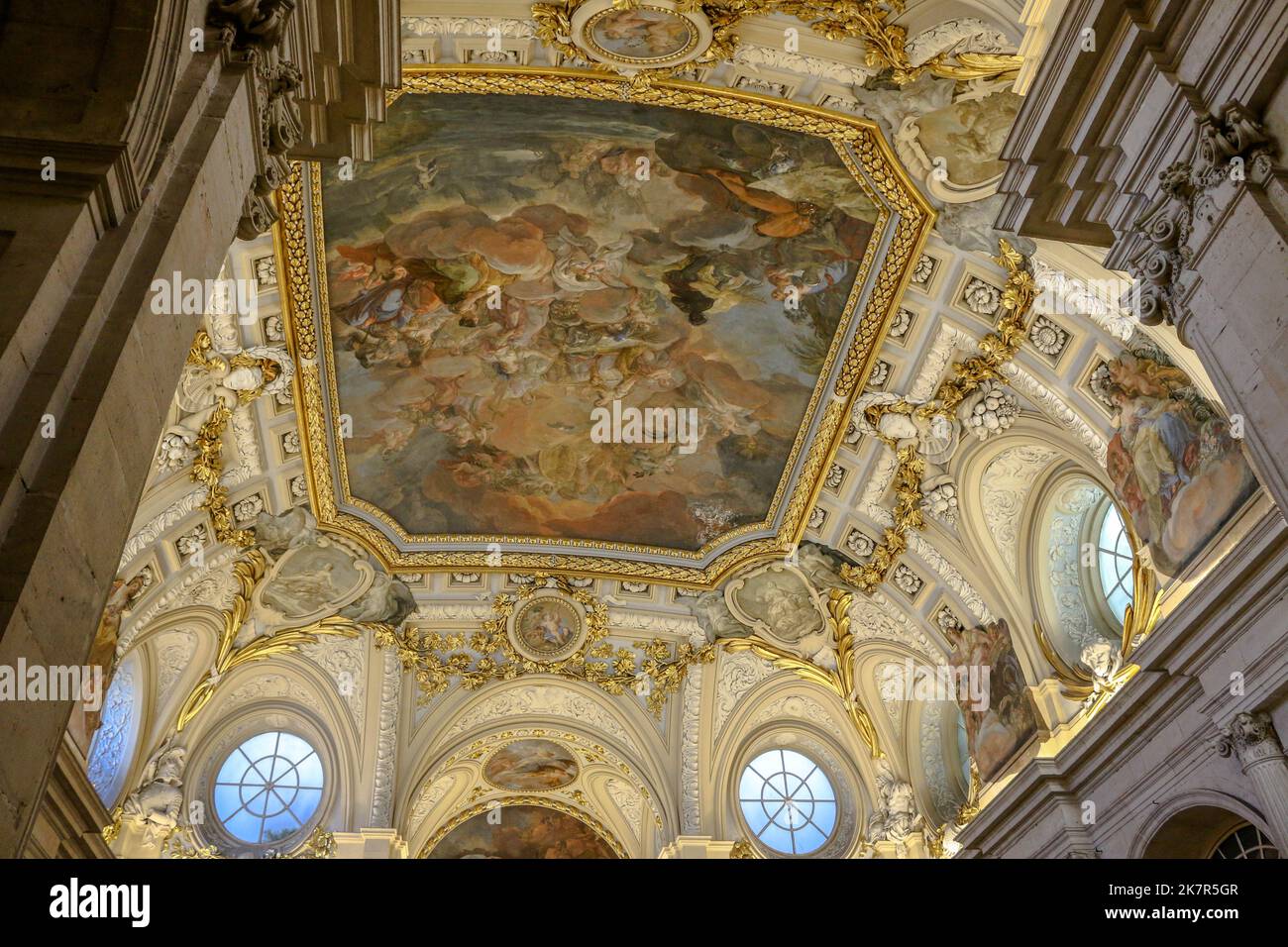 Painted ceiling from the Royal Palace in the city of Madrid, Spain Stock Photo