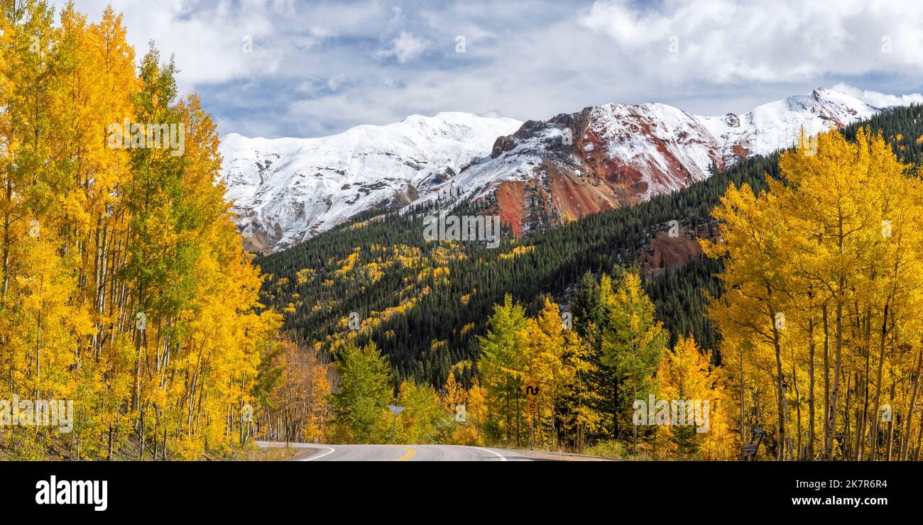 Fresh Snow on Red Mountain #2 in the San Juan Mountains on the Million Dollar Highway near Red Mountain Pass, Ouray, Colorado. Stock Photo