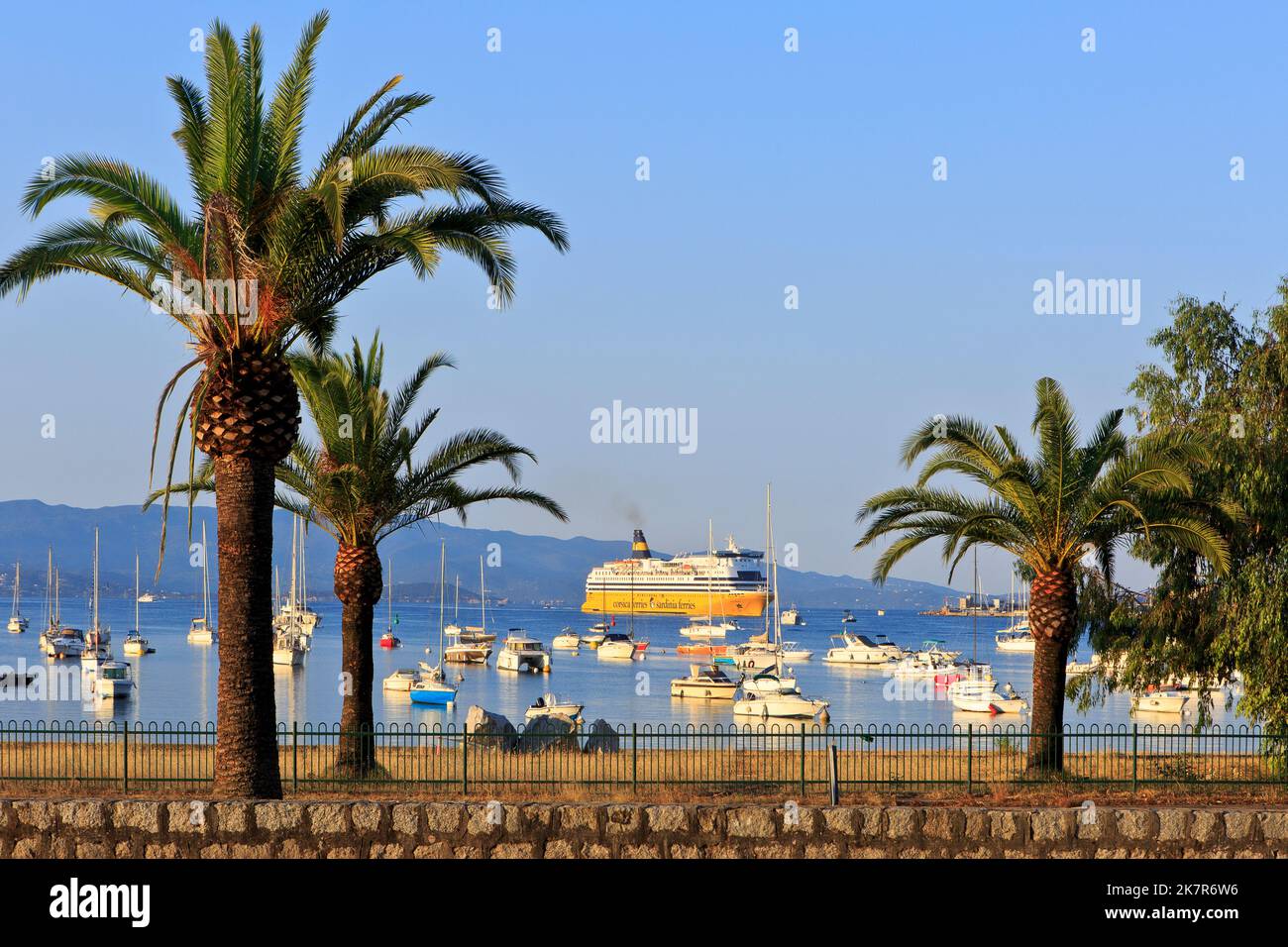 The MS Pascal Lota (2019) fast ferry from Corsica Ferries - Sardinia Ferries entering the port of Ajaccio (Corse-du-Sud), France Stock Photo