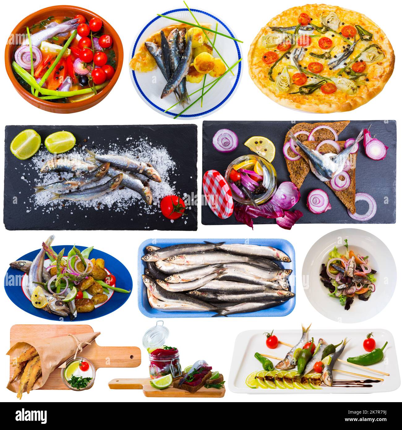 Set of small fish dishes Stock Photo Alamy