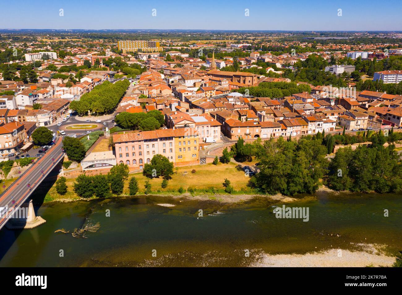 Scenic top view of the city Muret and Garonne river Stock Photo