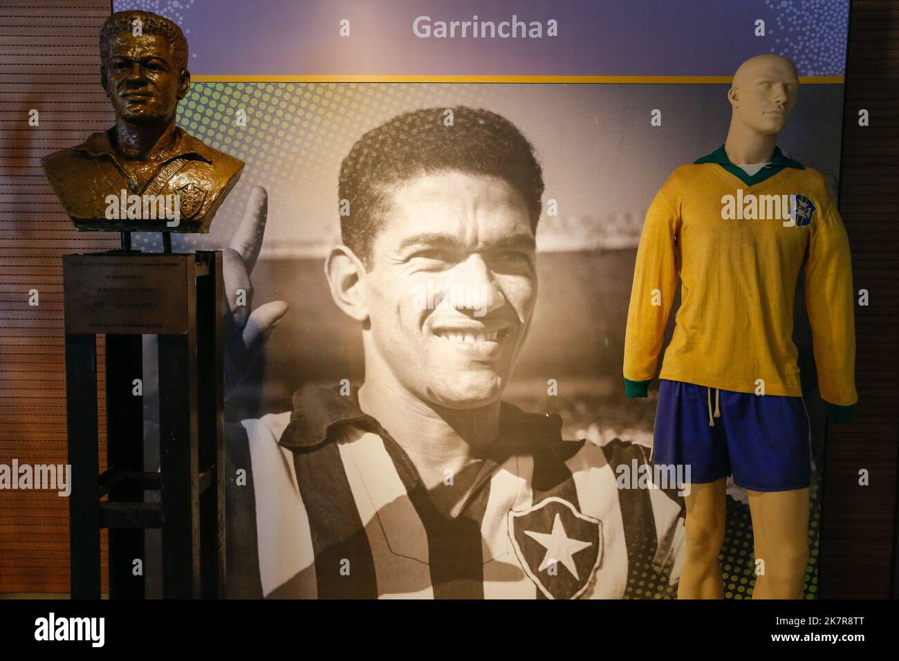 Mané Garrincha collection of historical pieces displayed in the Hall of Fame at the Maracanã stadium. Stock Photo