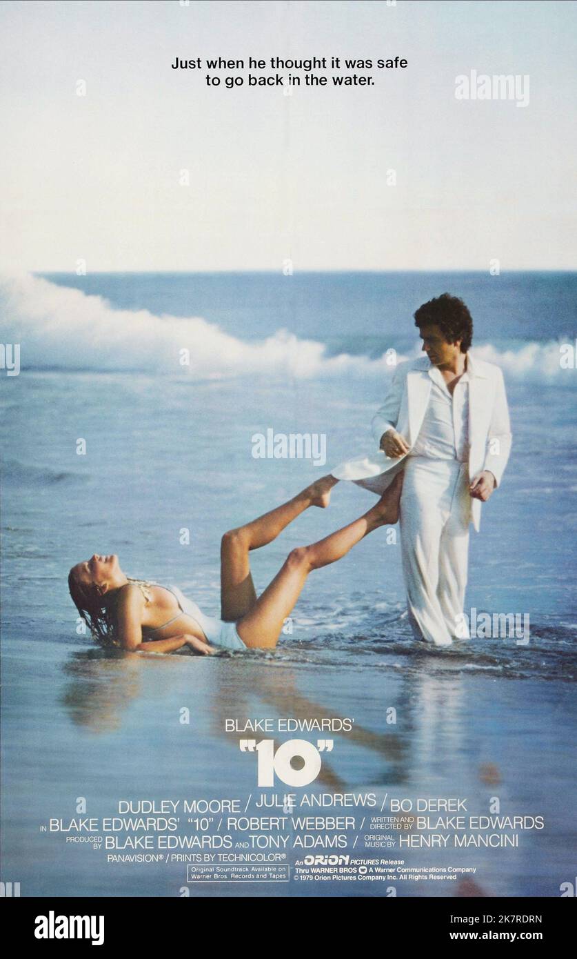 Bo Derek & Dudley Moore Movie Poster Film: 10; Ten (USA 1979)   Director: Blake Edwards 05 October 1979   **WARNING** This Photograph is for editorial use only and is the copyright of ORION PICTURES and/or the Photographer assigned by the Film or Production Company and can only be reproduced by publications in conjunction with the promotion of the above Film. A Mandatory Credit To ORION PICTURES is required. The Photographer should also be credited when known. No commercial use can be granted without written authority from the Film Company. Stock Photo