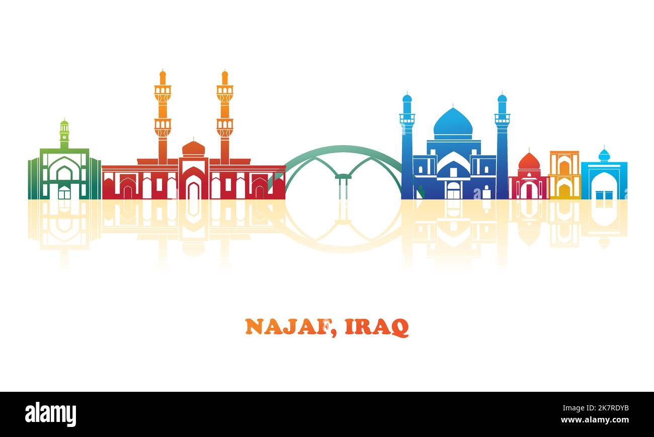 Colourfull Skyline panorama of city of Najaf, Iraq - vector illustration Stock Vector