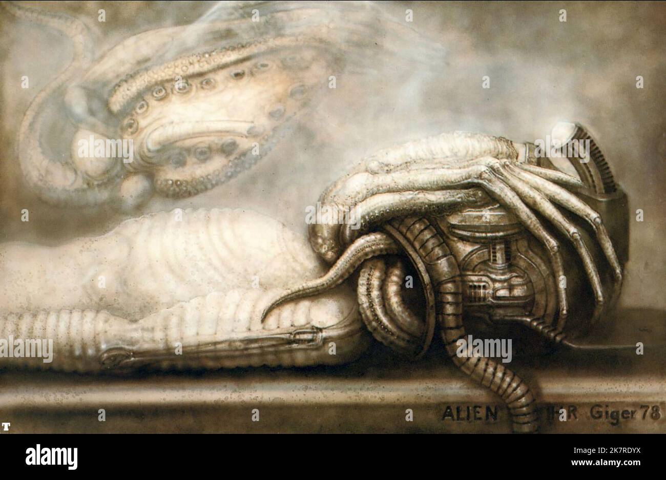 H. R. Giger Alien Artwork Film: Alien (USA/UK 1979)   Director: Ridley Scott 25 May 1979   **WARNING** This Photograph is for editorial use only and is the copyright of 20TH CENTURY FOX and/or the Photographer assigned by the Film or Production Company and can only be reproduced by publications in conjunction with the promotion of the above Film. A Mandatory Credit To 20TH CENTURY FOX is required. The Photographer should also be credited when known. No commercial use can be granted without written authority from the Film Company. Stock Photo