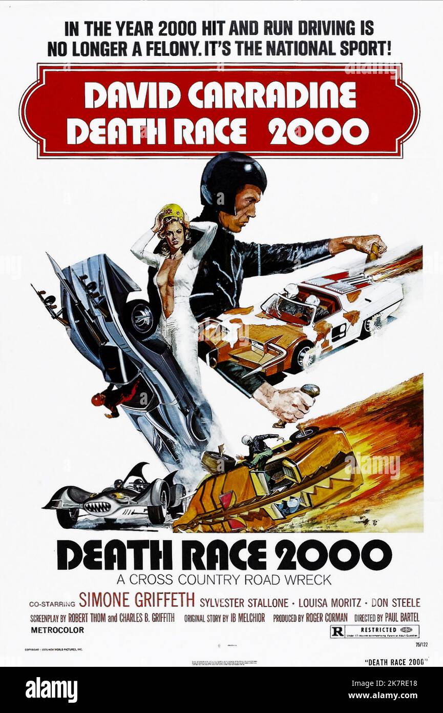 Movie Poster Film: Death Race 2000 (1975)   Director: Paul Bartel 04 April 1975   **WARNING** This Photograph is for editorial use only and is the copyright of NEW WORLD and/or the Photographer assigned by the Film or Production Company and can only be reproduced by publications in conjunction with the promotion of the above Film. A Mandatory Credit To NEW WORLD is required. The Photographer should also be credited when known. No commercial use can be granted without written authority from the Film Company. Stock Photo