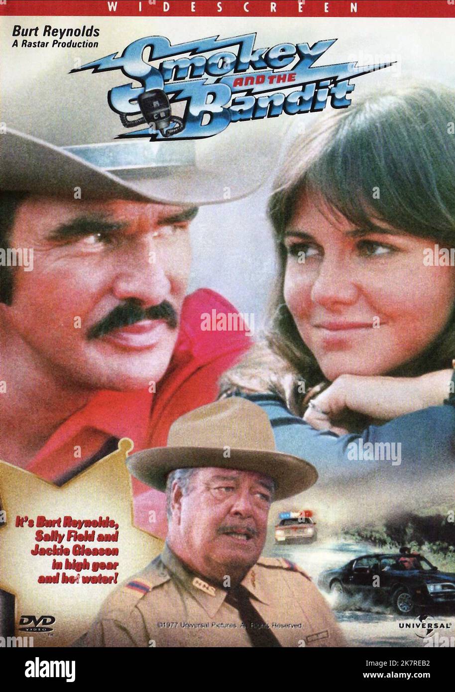 Burt Reynolds, Jackie Gleason & Sally Field Movie Poster Film: Smokey And The Bandit (USA 1977)   Director: Hal Needham 19 May 1977   **WARNING** This Photograph is for editorial use only and is the copyright of UNIVERSAL and/or the Photographer assigned by the Film or Production Company and can only be reproduced by publications in conjunction with the promotion of the above Film. A Mandatory Credit To UNIVERSAL is required. The Photographer should also be credited when known. No commercial use can be granted without written authority from the Film Company. Stock Photo