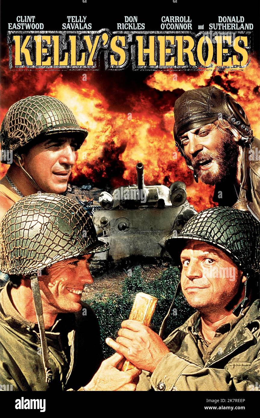 Telly Savalas, Clint Eastwood, Donald Sutherland & Don Rickles Film: Kelly'S Heroes (USA/YU 1970) Characters: MSgt. Big Joe, Pvt. Kelly, Sgt. Oddball (tank commander), SSgt. Crapgame  Director: Brian G.Hutton 23 June 1970   **WARNING** This Photograph is for editorial use only and is the copyright of MGM and/or the Photographer assigned by the Film or Production Company and can only be reproduced by publications in conjunction with the promotion of the above Film. A Mandatory Credit To MGM is required. The Photographer should also be credited when known. No commercial use can be granted withou Stock Photo