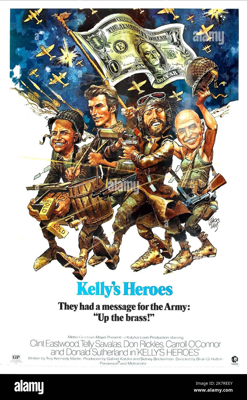 Don Rickles, Clint Eastwood, Donald Sutherland & Telly Savalas Film: Kelly'S Heroes (USA/YU 1970) Characters: SSgt. Crapgame, Pvt. Kelly, Sgt. Oddball (tank commander), MSgt. Big Joe  Director: Brian G.Hutton 23 June 1970   **WARNING** This Photograph is for editorial use only and is the copyright of MGM and/or the Photographer assigned by the Film or Production Company and can only be reproduced by publications in conjunction with the promotion of the above Film. A Mandatory Credit To MGM is required. The Photographer should also be credited when known. No commercial use can be granted withou Stock Photo