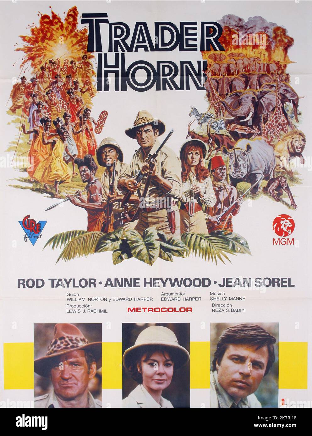 Rod Taylor, Anne Heywood & Jean Sorel Poster Film: Trader Horn (1973) Characters: Trader Horn,Nicole Mercer &  Director: Reza Badiyi 01 June 1973   **WARNING** This Photograph is for editorial use only and is the copyright of MGM and/or the Photographer assigned by the Film or Production Company and can only be reproduced by publications in conjunction with the promotion of the above Film. A Mandatory Credit To MGM is required. The Photographer should also be credited when known. No commercial use can be granted without written authority from the Film Company. Stock Photo