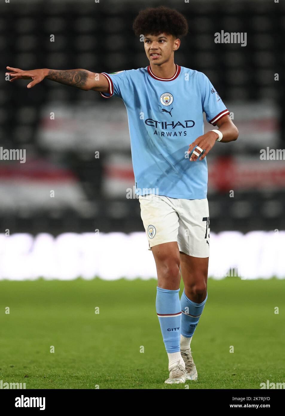 Derby, England, 18th October 2022.   Nico OÕReilly of Manchester City during the Papa Johns Trophy match at Pride Park Stadium, Derby. Picture credit should read: Darren Staples / Sportimage Stock Photo