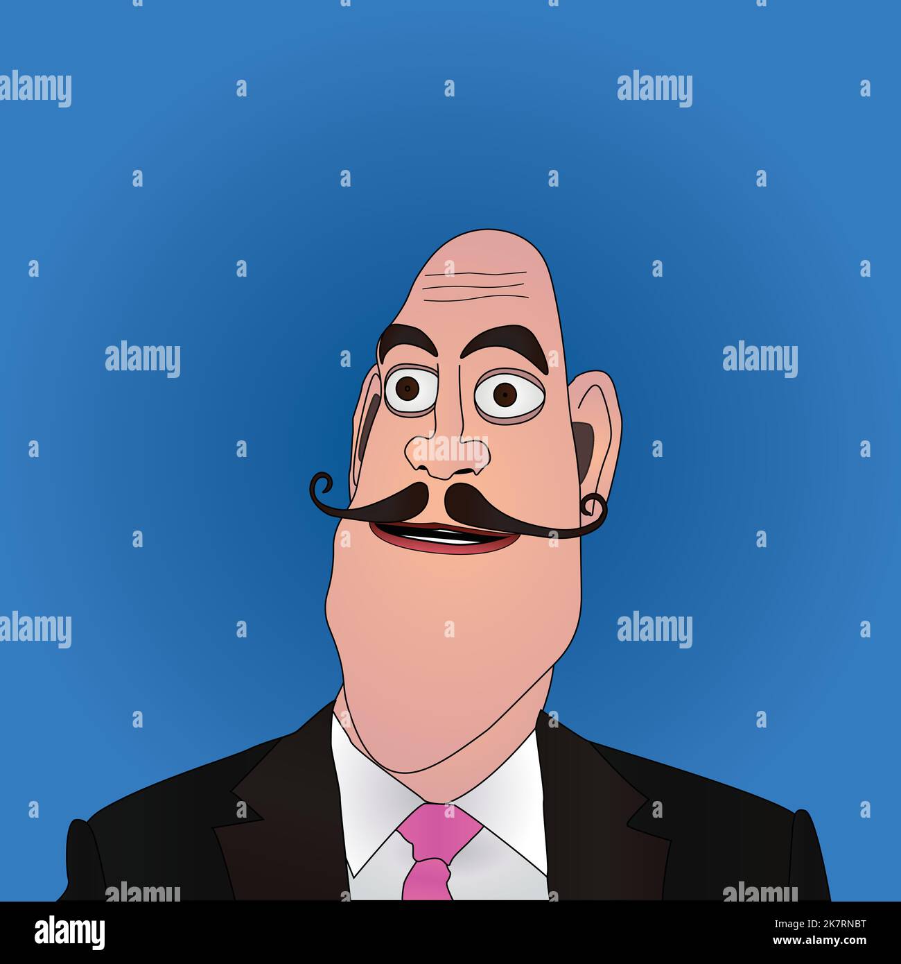 Bald man with a Dali's moustache cartoon profile portrait avatar Stock ...