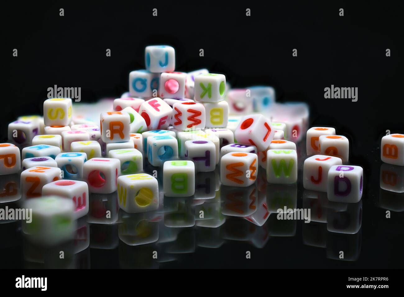 Miniature plastic Letter Beads close up Stock Photo