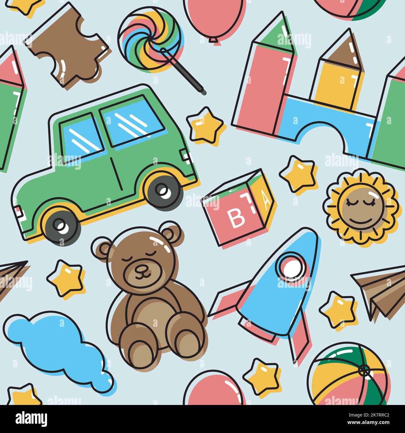 Toy Children Kid Seamless Pattern Colorful Background Stock Vector