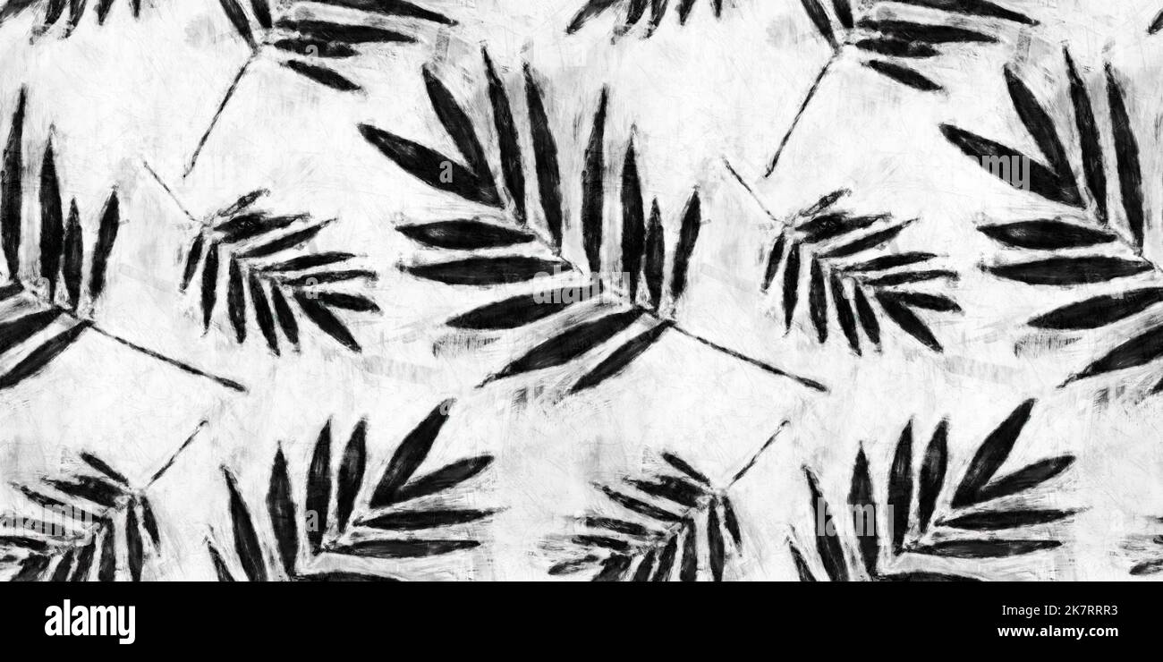 Seamless painted jungle palm leaves black and white artistic acrylic