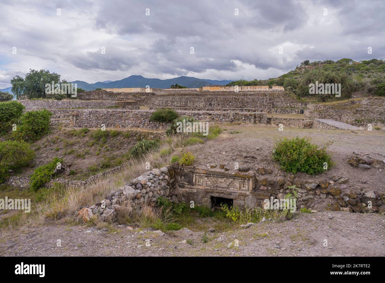 The archaeological site of Yagul (known as Pueblo Viejo locally) was once inhabited by the Pre-Columbian civilization of the Zapotecs, in the Valley o Stock Photo