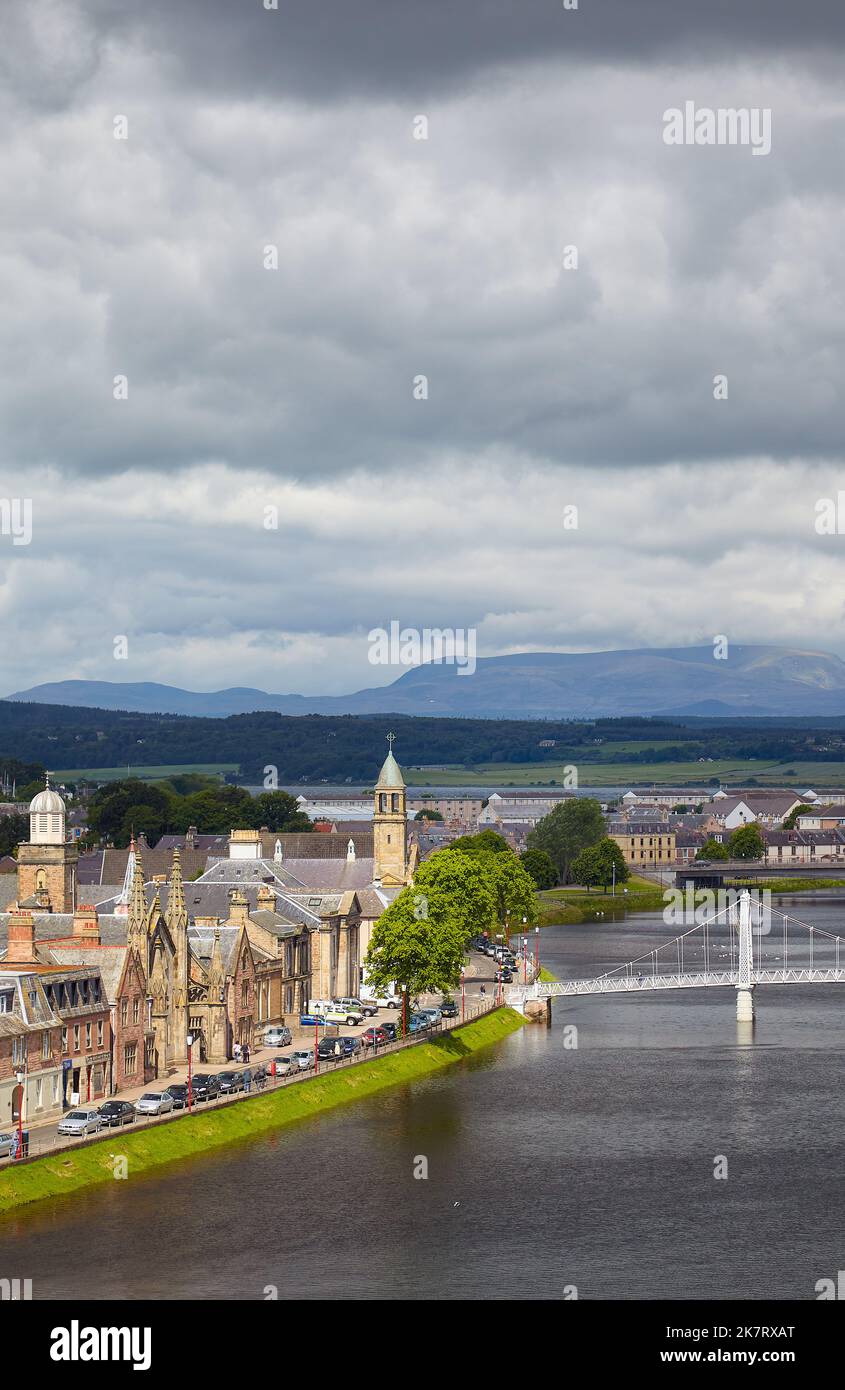 Inverness, Scotland - June 24, 2010: The view of the Huntly street bank along the Ness river. Inverness. Scotland. United Kingdom Stock Photo