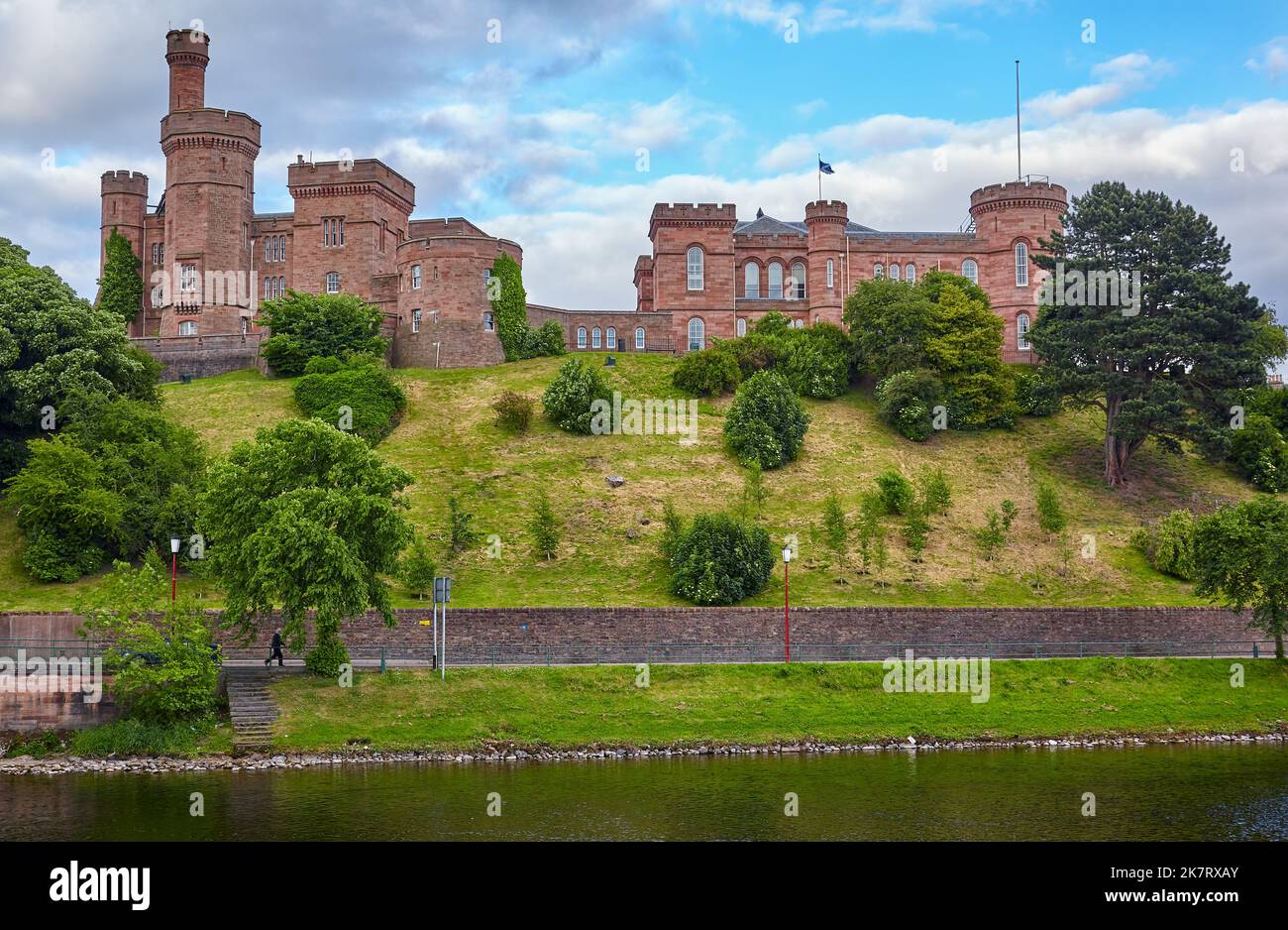 The view of the Inverness castle sitting on a cliff overlooking the River Ness in Inverness, Scotland, Inverness-shire, Scotland Stock Photo