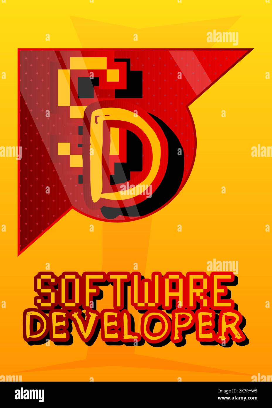 Superhero coat of arms showing Software Developer icon. Colorful comic book style vector illustration. Stock Vector