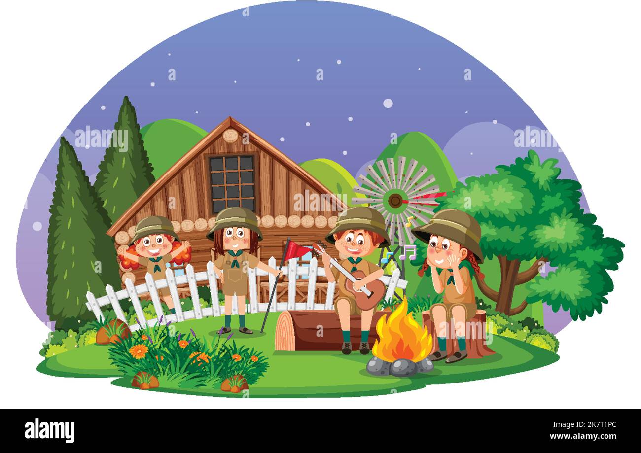 Children camping out forest scene illustration Stock Vector Image & Art ...