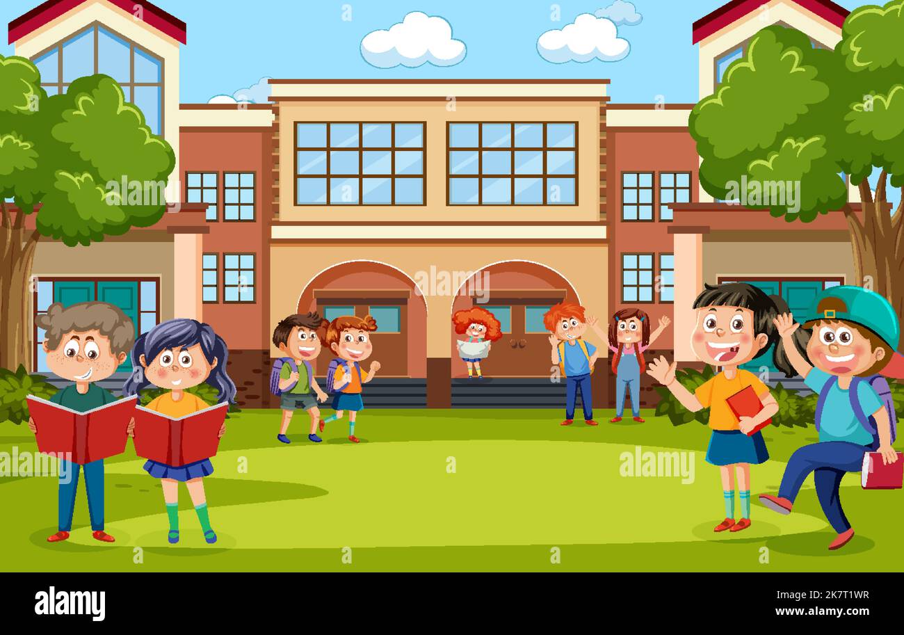 Happy children at school illustration Stock Vector Image & Art - Alamy