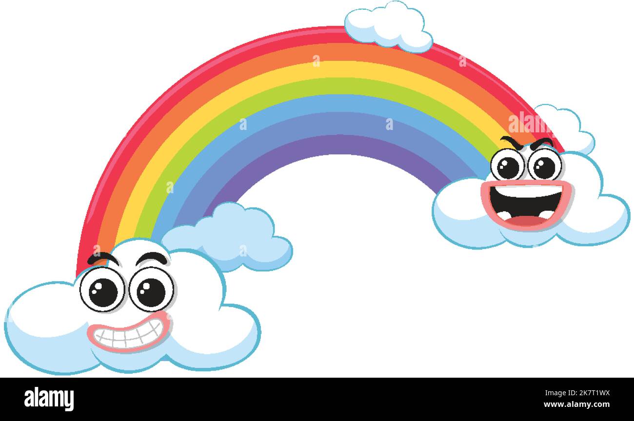 Rainbow with clouds in cartoon style illustration Stock Vector Image ...