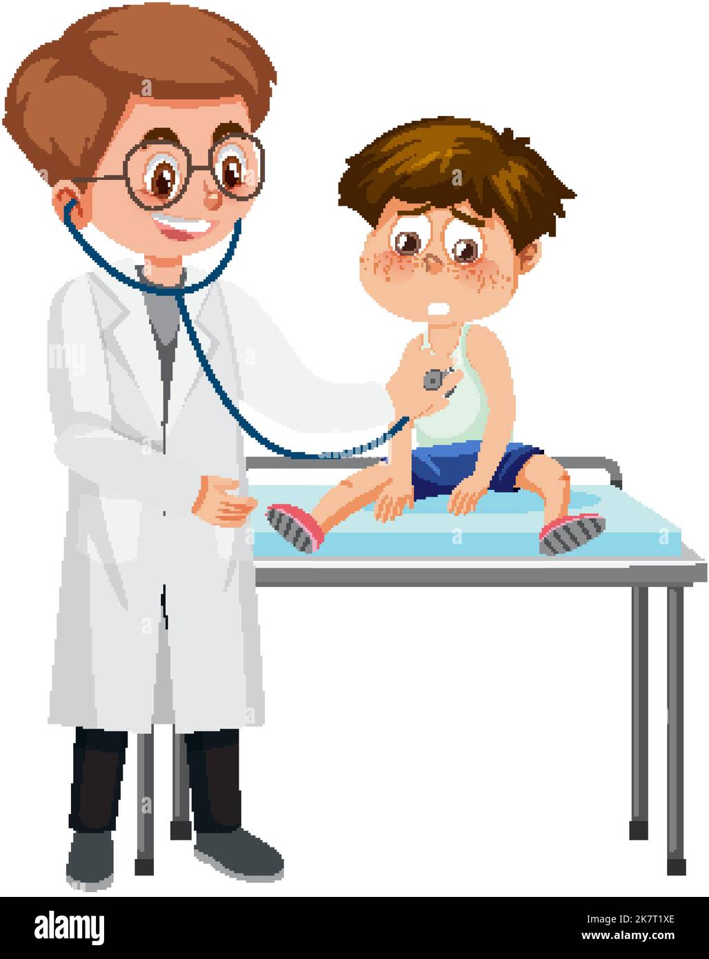 A doctor is examining a child. No gradients.  Boy cartoon characters,  Doctor drawing, Cartoon drawings